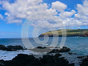 Easter Island coastline. Easter Island coast, rocks, ocean