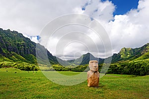 Easter island head on Kualoa Ranch, Oahu photo