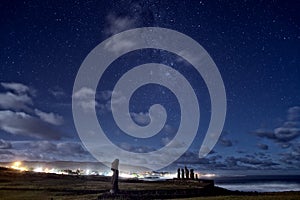 Easter Island Moai Statues Under The Stars