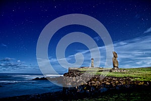 Easter Island Moai Statues Under The Stars