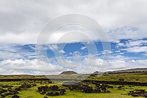 Easter Island Rapa Nui or Isla de Pascua landscape with meadows, Chile photo