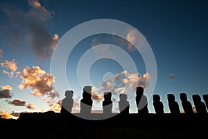 Easter Island statues in the dusk