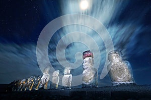 Easter Island statues at moonlight