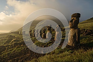 Easter Island. Statues stand on Easter Island