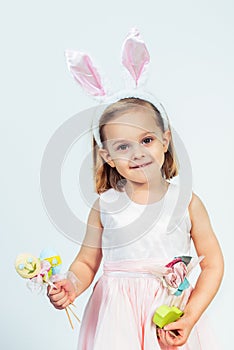 Easter kid holding egg decoration