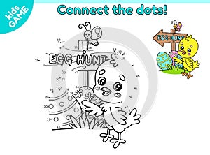 Easter kids game Connect the dots and draw chick