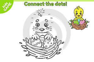 Easter kids game Connect the dots and draw chick