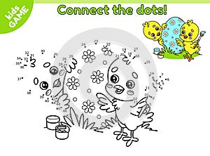 Easter kids game Connect the dots and draw chicks