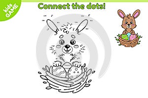 Easter kids game Connect the dots and draw rabbit