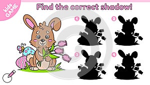 Easter kids game Find the correct shadow of hare