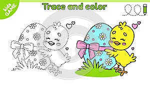 Easter kids game Tracing lines with cartoon chick