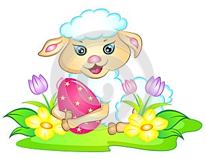 Easter Lamb with Easter Egg and Flowers