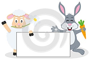 Easter Lamb & Rabbit with Blank Banner