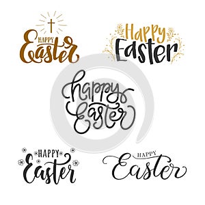 Easter lettering set. Hand drawn phrases for Greeting card isolated on white background.