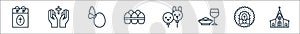 easter line icons. linear set. quality vector line set such as church, wreath, eucharist, balloons, eggs, egg, faith