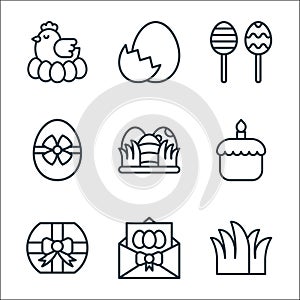 easter line icons. linear set. quality vector line set such as grass, greeting card, gift box, cake, easter eggs, easter egg,