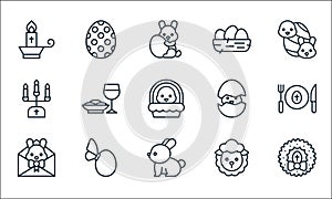 Easter line icons. linear set. quality vector line set such as wreath, bunny, letter, sheep, egg, candlestick, chick, nest, easter