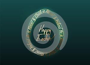 Easter luxury greeting card egg shape golden abstract Christ is risen, indeed He is risen text frame design. Happy Easter gold