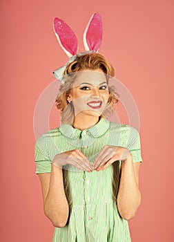 Easter, makeup, pinup party, girl in rabbit ears