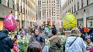 MANHATTAN, NY - MARCH 31, 2018 - Tourists visit Easter Display in Manhattan on March 31, 2018