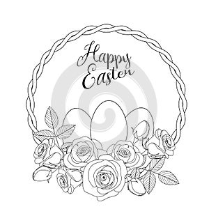 Easter motive with white eggs and roses, illustration