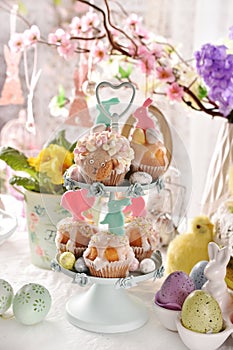 Easter muffins on festive table