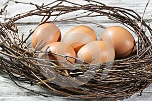 Easter nest, Easter eggs and twigs