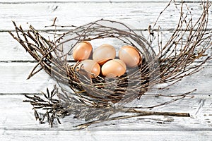 Easter nest, Easter eggs and twigs