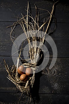 Easter nest, eggs in straw