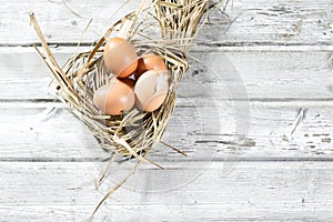 Easter nest, eggs in straw