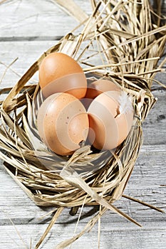 Easter nest, eggs in straw