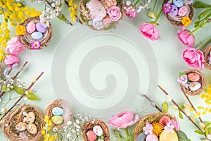 Easter nests and eggs background