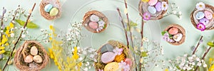 Easter nests and eggs background