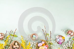 Easter nests and eggs background