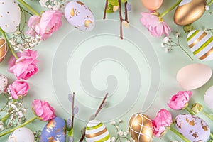 Easter nests and eggs background