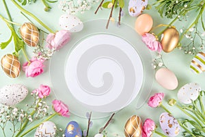 Easter nests and eggs background