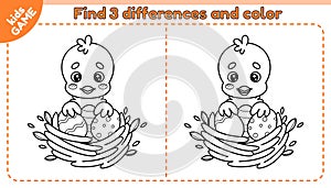 Easter outline game Find differences with chick