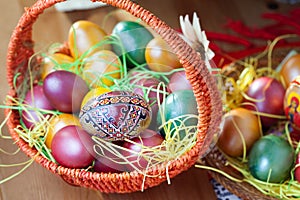 Easter painted eggs in a basket
