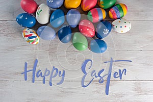 Easter painted eggs and hand lettering text