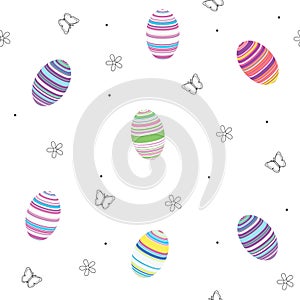 EASTER PAINTED STRIPED COLORED EGGS. FIZZLE ORNAMENT HOLIDAY TEXTURE. SEAMLESS VECTOR PATTERN