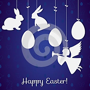 Easter paper decoration in the form of rabbits, angel, eggs. Hol