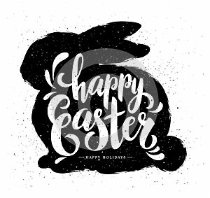 Easter Pastcard with Grunge Bunny and Calligraphic Text.