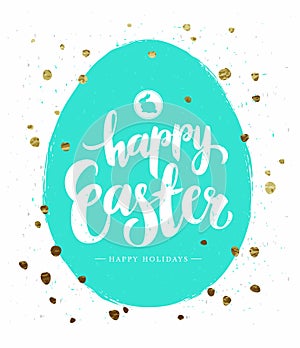 Easter Pastcard with Grunge Egg and Calligraphic Text.