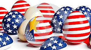 Easter patriotic eggs in colors of flag of USA. American symbol. Happy Easter