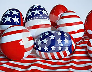 Easter patriotic eggs in colors of flag of USA. American symbol. Happy Easter