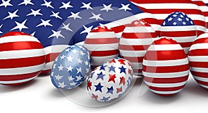 Easter patriotic eggs in colors of flag of USA. American symbol. Happy Easter