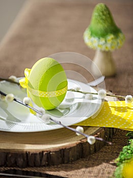 Easter plate with decor egg and catkin