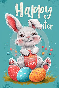 Easter poster with a Waster bunny and eggs