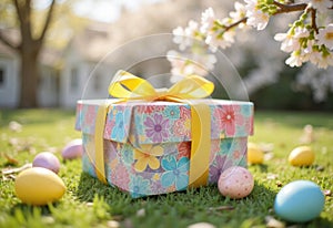 An Easter Present Box Scene With Chocolate Eggs