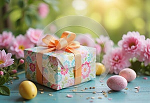 An Easter Present Box Scene With Chocolate Eggs